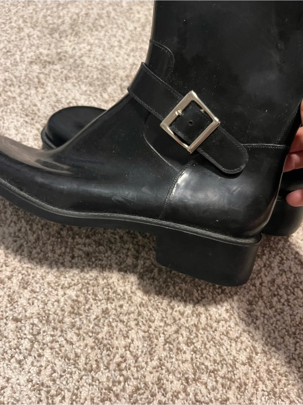 Donald J Pliner Black Rubber Knee High Buckle Rain Boots Italy Size 9